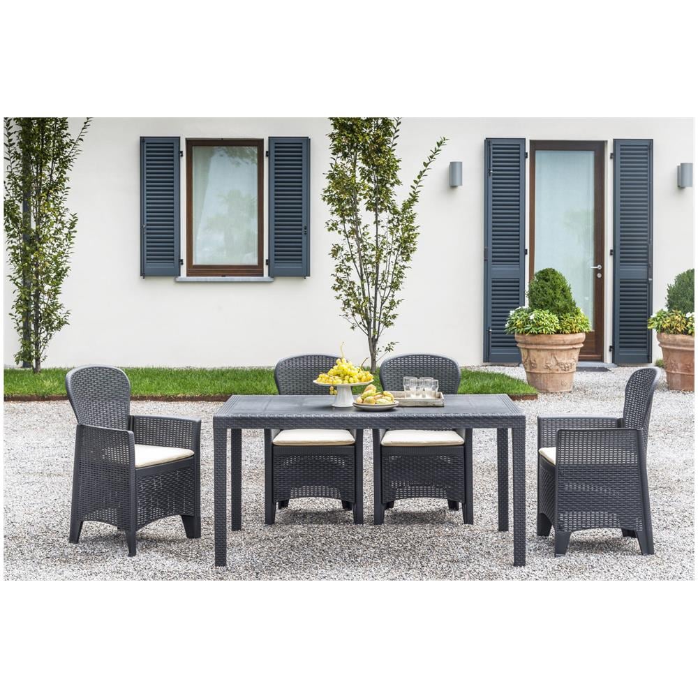 Sedia Da Esterno Como, Seduta Da Giardino, Poltrona Outdoor Effetto Rattan, 100 % Made In Italy, 60x58h89 Cm, Antracite - Foto 2