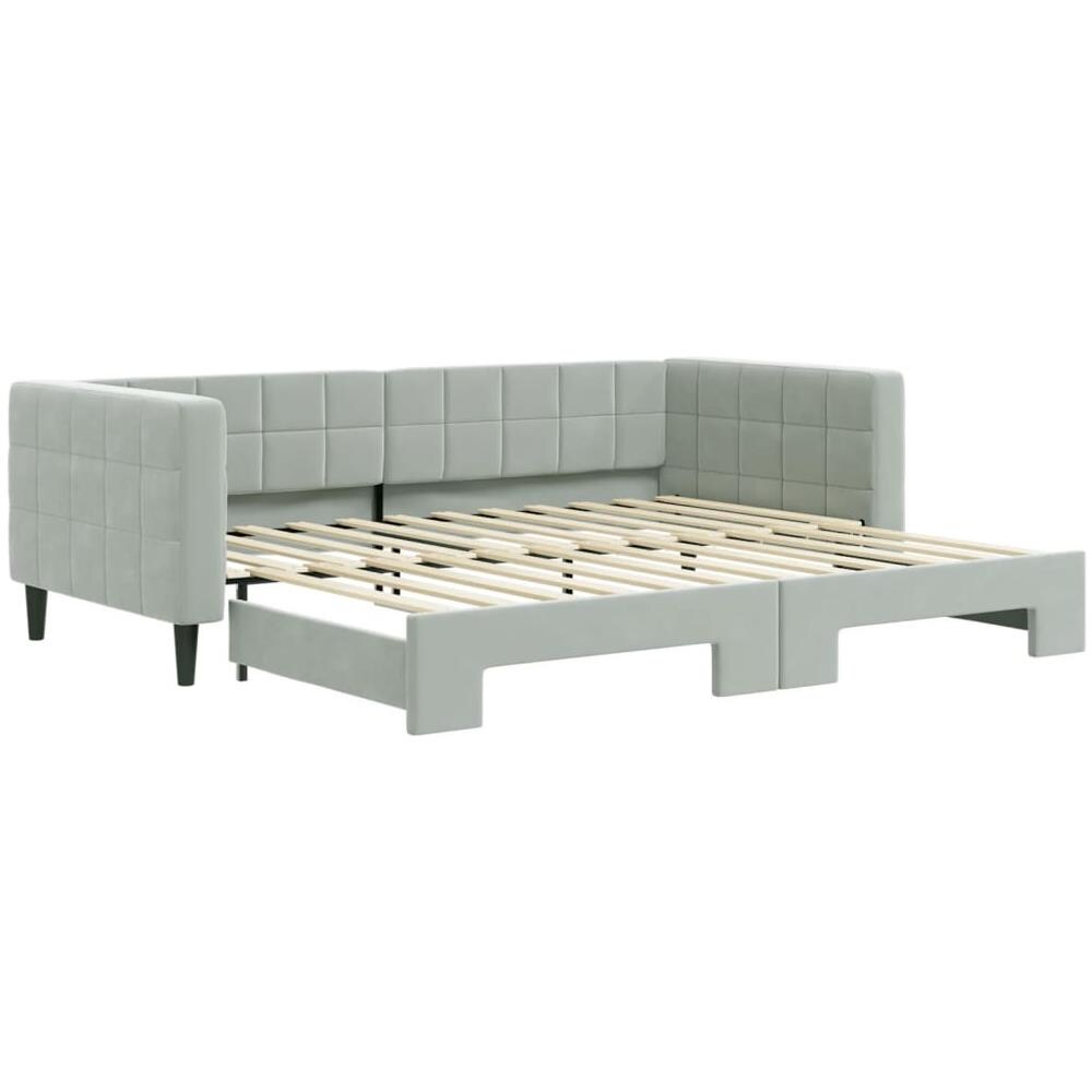 Divano Letto Con Letto Estraibile Grigio Chiaro 90x200 Velluto - Foto 2