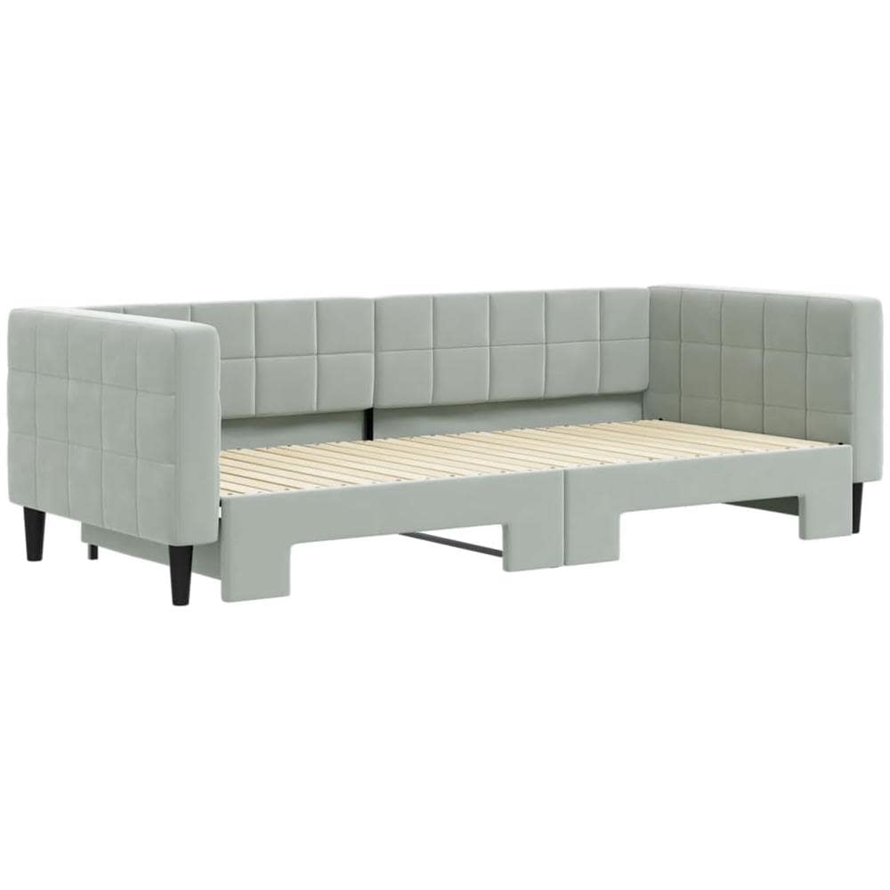 Divano Letto Con Letto Estraibile Grigio Chiaro 90x200 Velluto - Foto 3