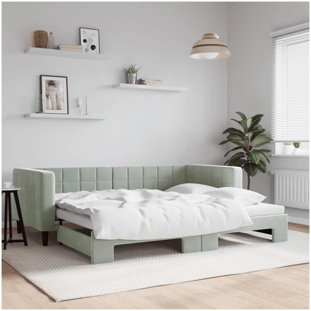 Divano Letto Con Letto Estraibile Grigio Chiaro 90x200 Velluto - Foto 1