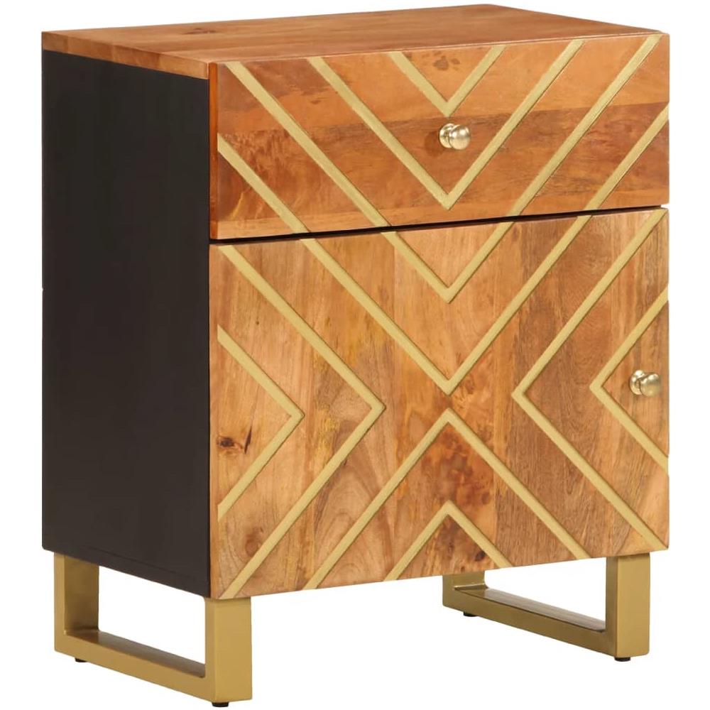 Comodino Marrone Nero 50x33x60 Cm In Legno Massello Di Mango - Foto 2