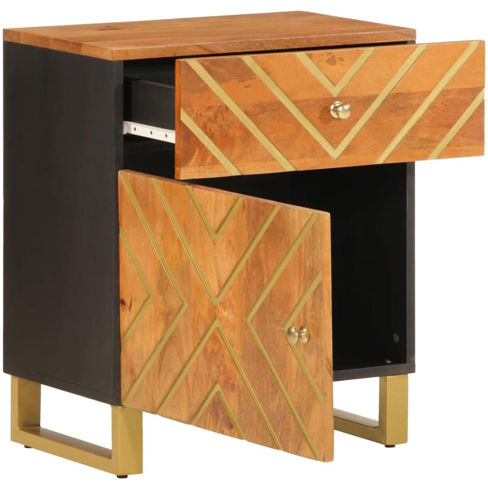 Comodino Marrone Nero 50x33x60 Cm In Legno Massello Di Mango - Foto 3