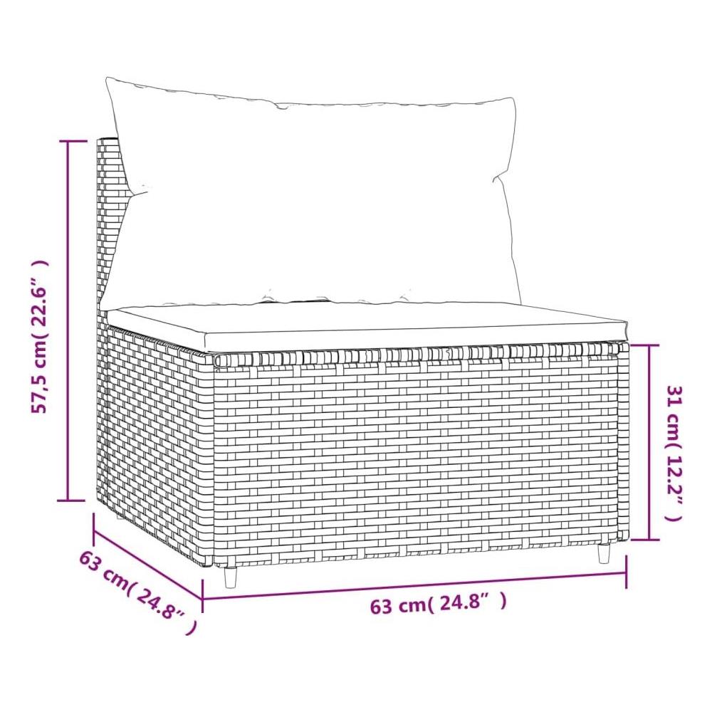 Divano Centrale da Giardino con Cuscini in Polyrattan Grigio - Foto 7