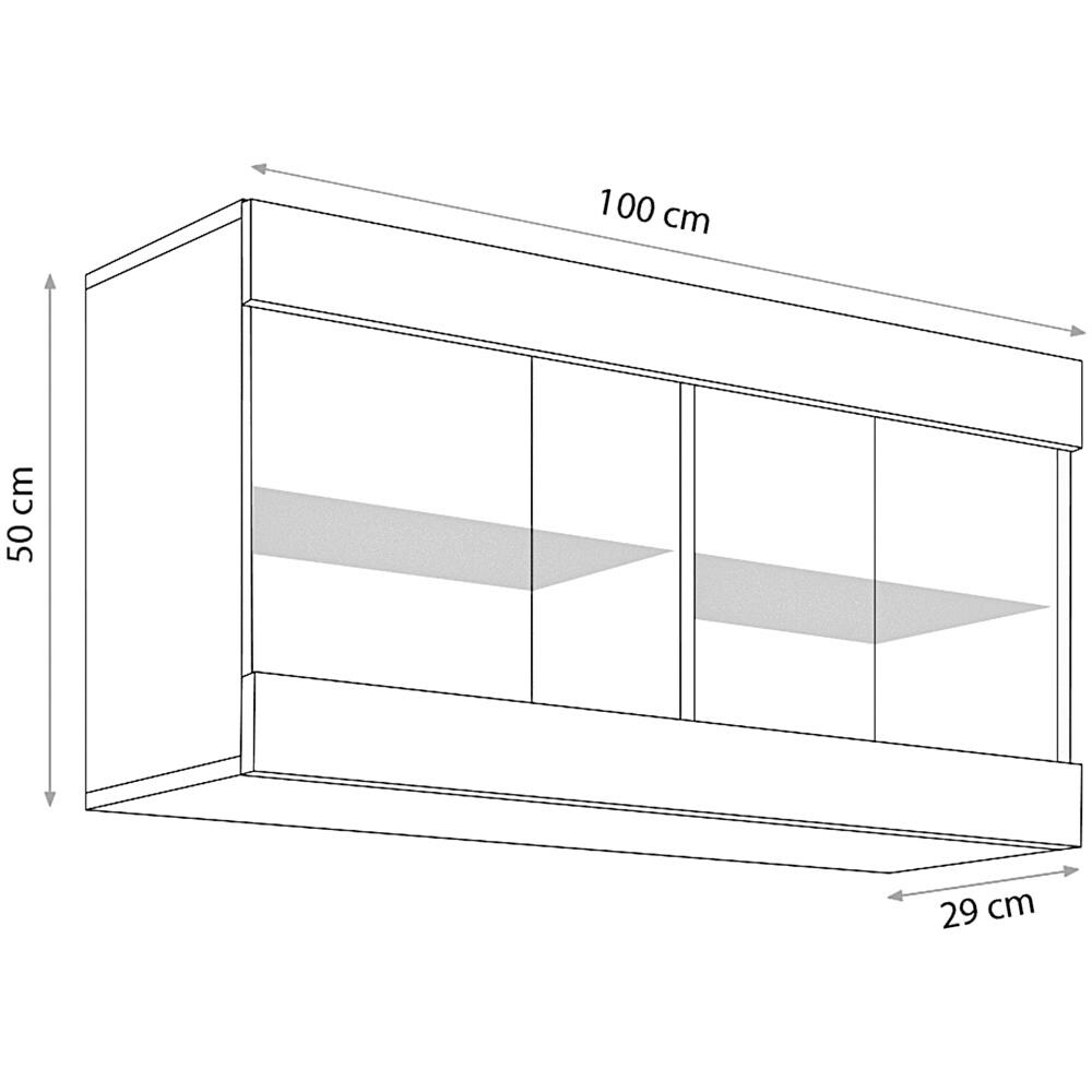 Komodee Tivoli Horizontal 100 Vetrina Sospesa, Rovere Wotan/nero, Senza Led, Larghezza 100 Cm X Altezza 50 Cm X Profondità 29 Cm, Per Soggiorno, Sala Da Pranzo - Foto 2