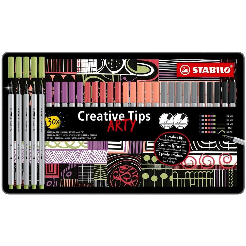 Creative Tips - Set di punte multiple - ARTY - Scatola in Metallo da 30 - PASTEL - 6 colori assortiti - Foto 2