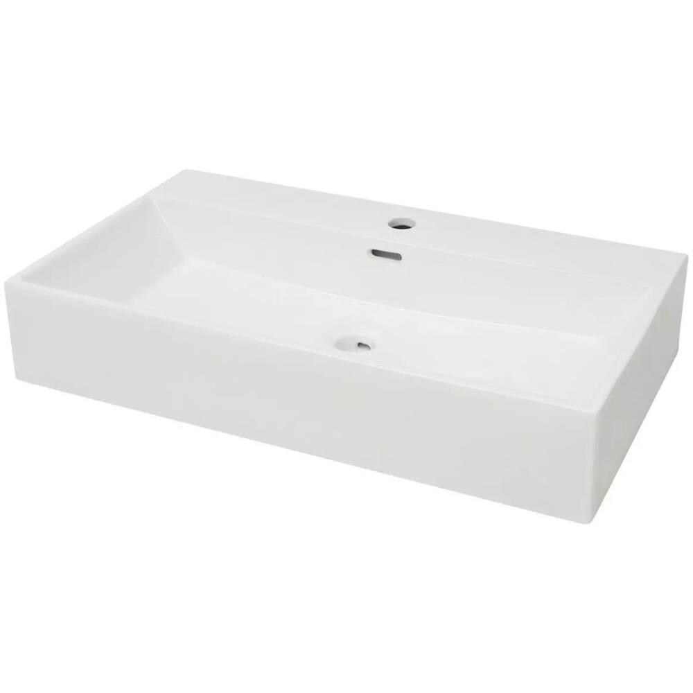 Lavandino Con Foro Rubinetto In Ceramica Bianca 76x42,5x14,5 Cm - Foto 2