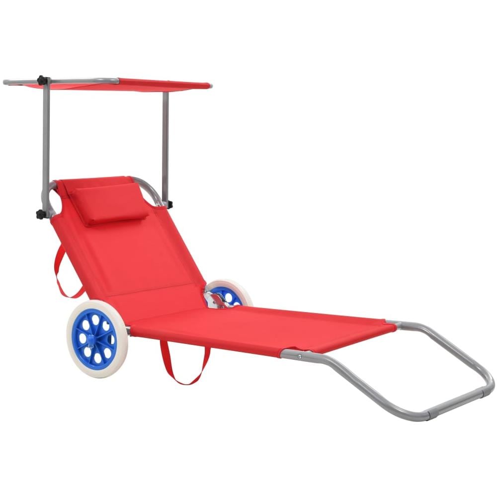Lettino Prendisole Pieghevole Baldacchino e Ruote Acciaio Rosso - Foto 1