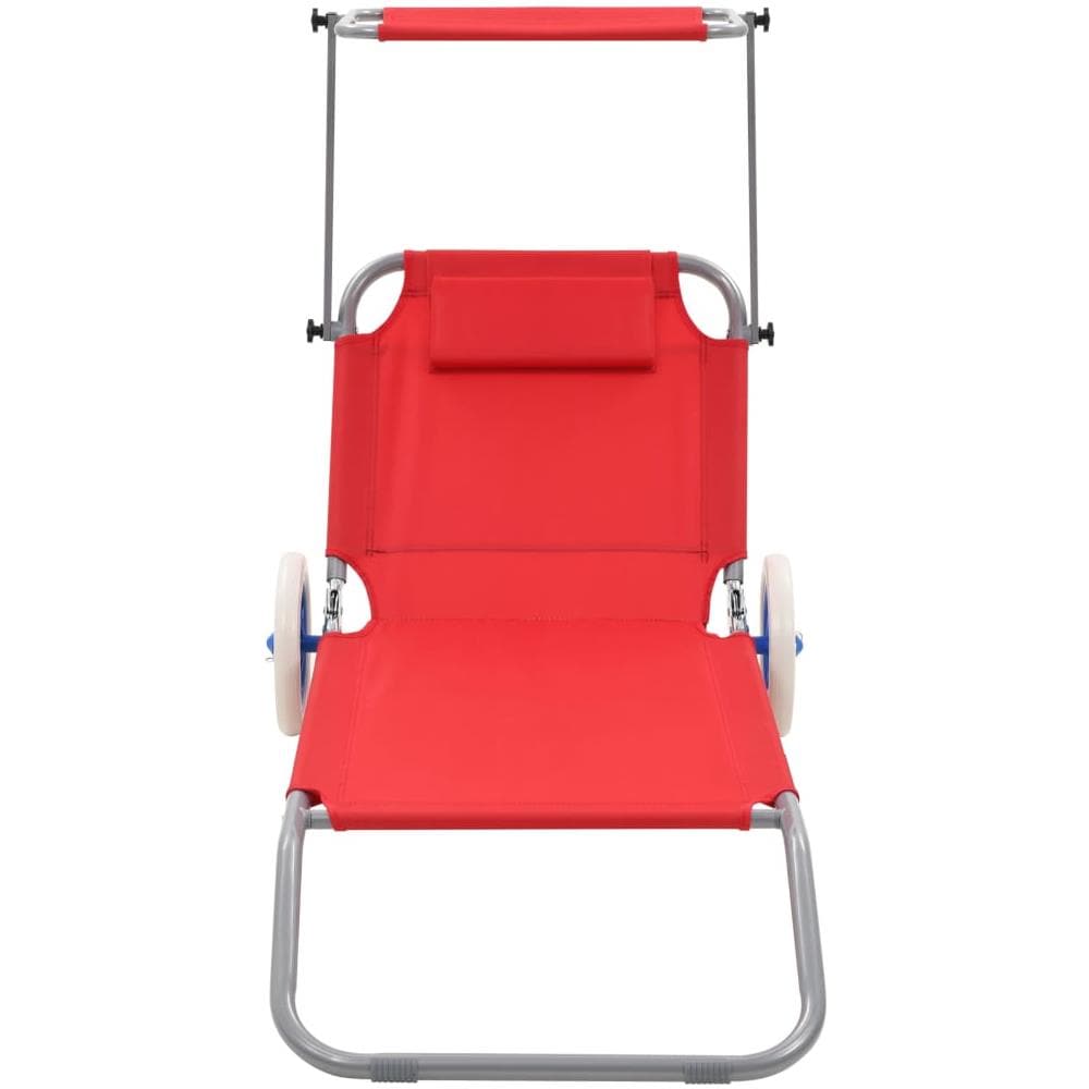 Lettino Prendisole Pieghevole Baldacchino e Ruote Acciaio Rosso - Foto 2