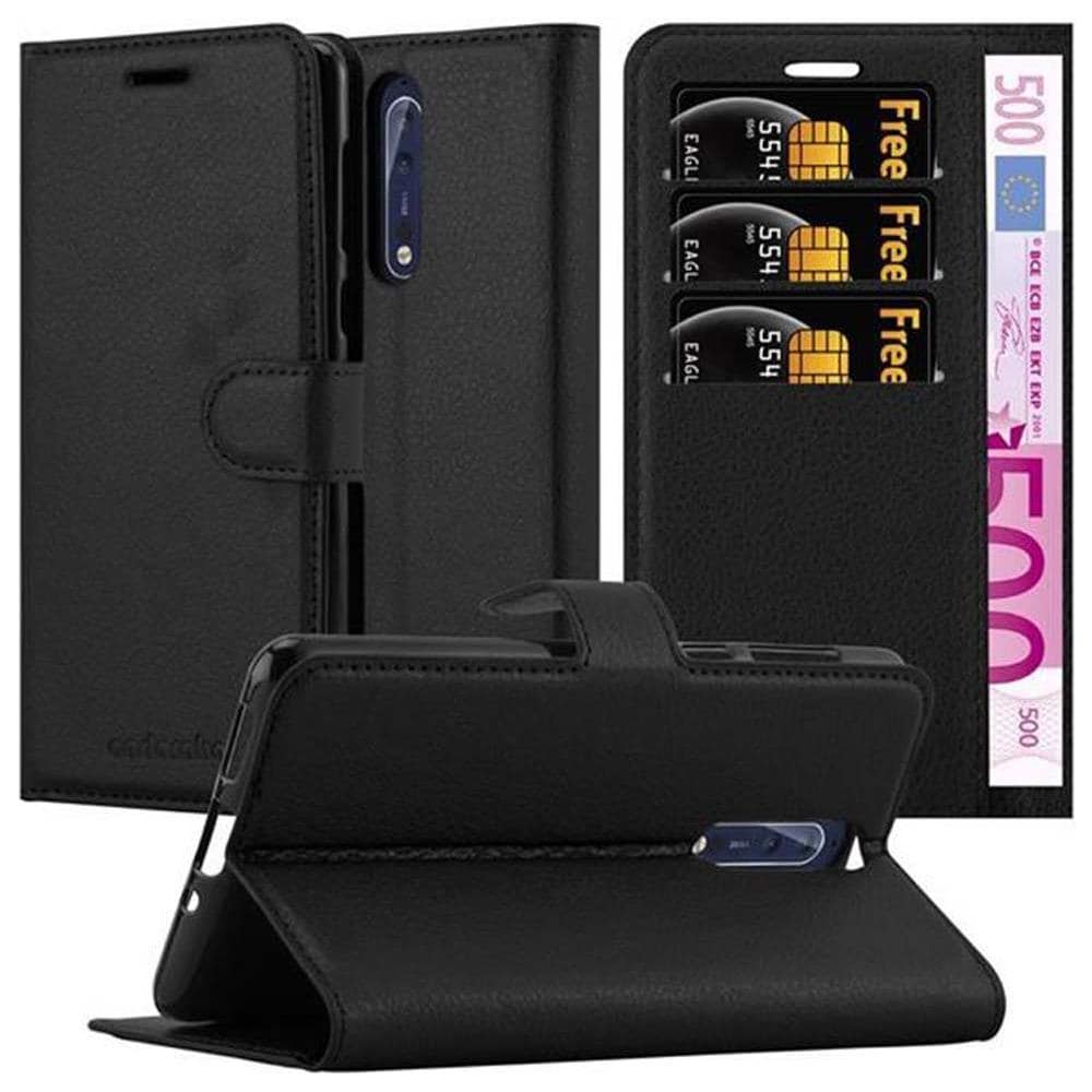 Custodia Compatibile Con Nokia 8 In Nero Carbone - Coperchio Protettiva Con Chiusura Magnetica, Funzione Stand E Tasca Per Le Carte - Foto 1