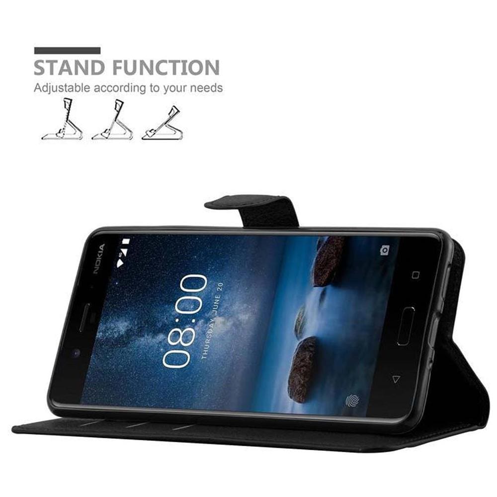 Custodia Compatibile Con Nokia 8 In Nero Carbone - Coperchio Protettiva Con Chiusura Magnetica, Funzione Stand E Tasca Per Le Carte - Foto 6