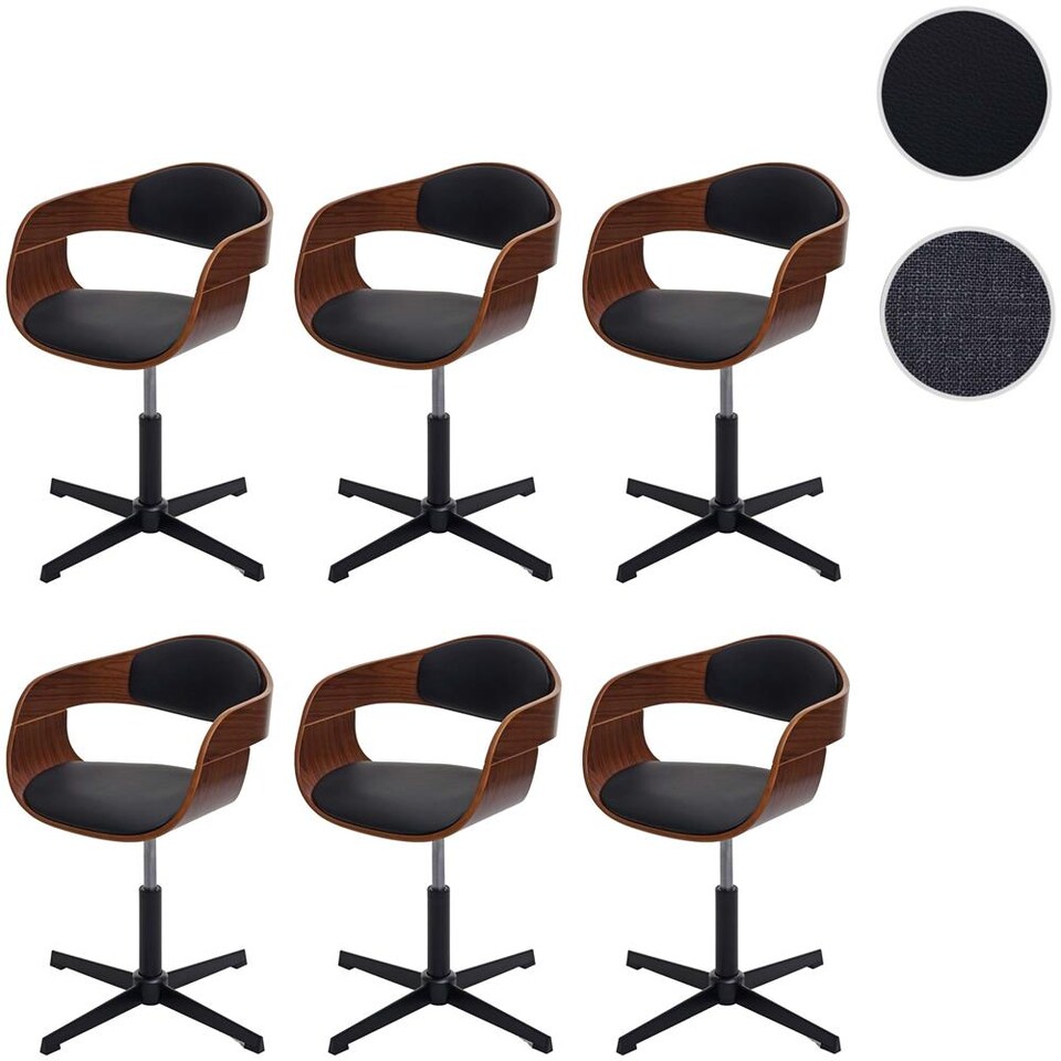 Mendler Set 2 Sedie Girevoli HWC-A60 | Design Moderno In Ecopelle Nera | Girevoli 360° Con Imbottitura Spessa
