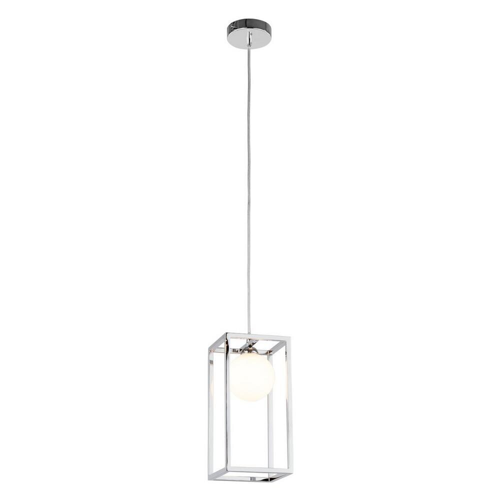 Lampada A Sospensione Industriale E Retrò Cromata 1 Luce Con Paralume In Vetro, G9 - Foto 2