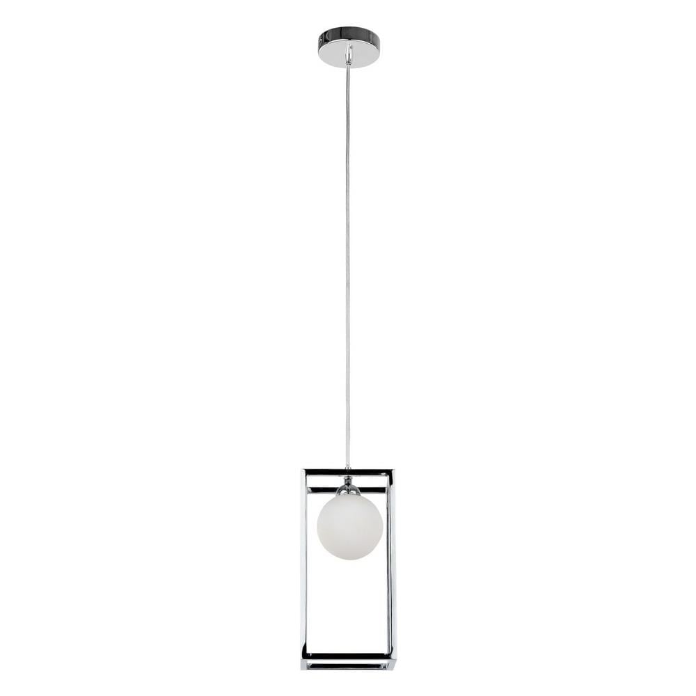Lampada A Sospensione Industriale E Retrò Cromata 1 Luce Con Paralume In Vetro, G9 - Foto 5