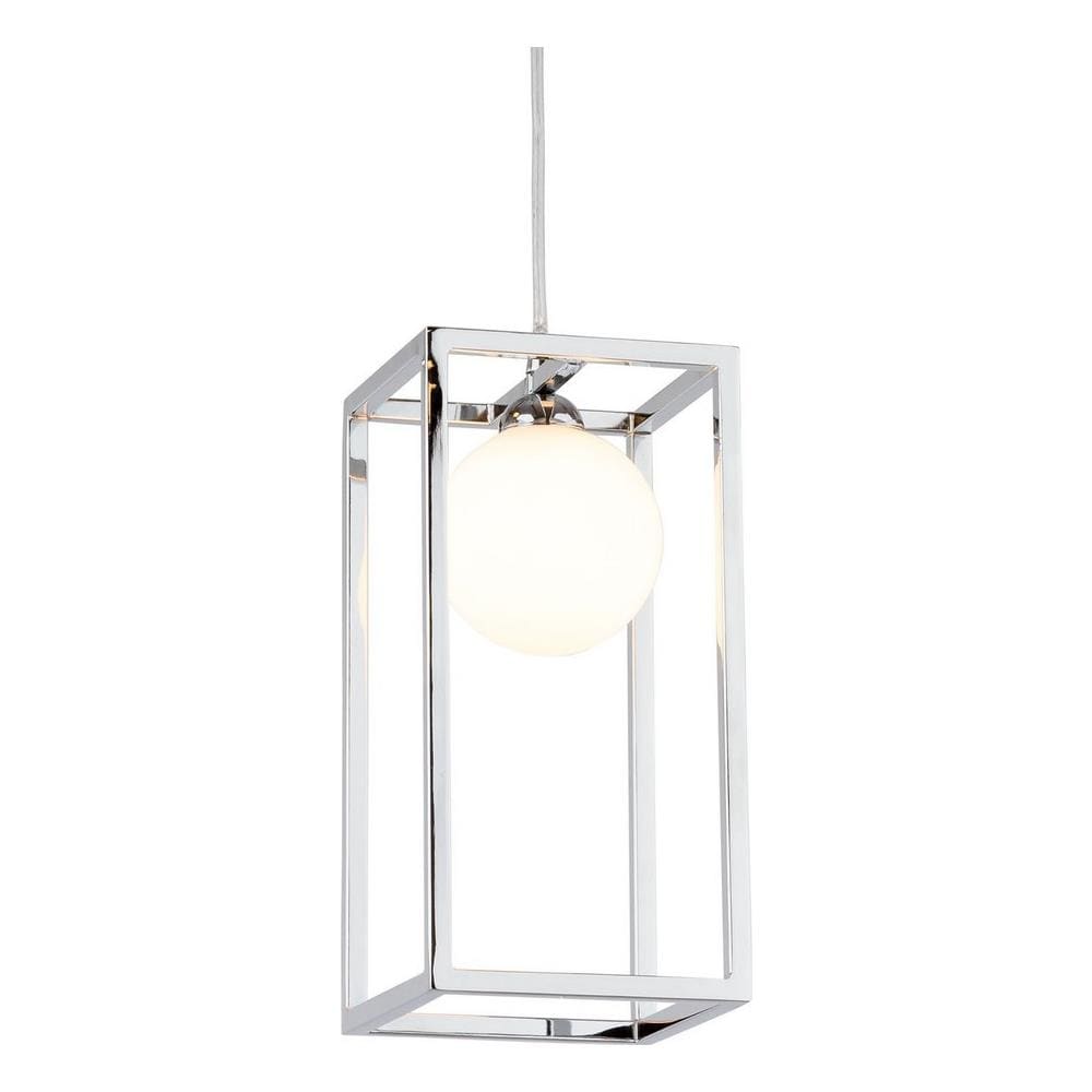Lampada A Sospensione Industriale E Retrò Cromata 1 Luce Con Paralume In Vetro, G9 - Foto 1