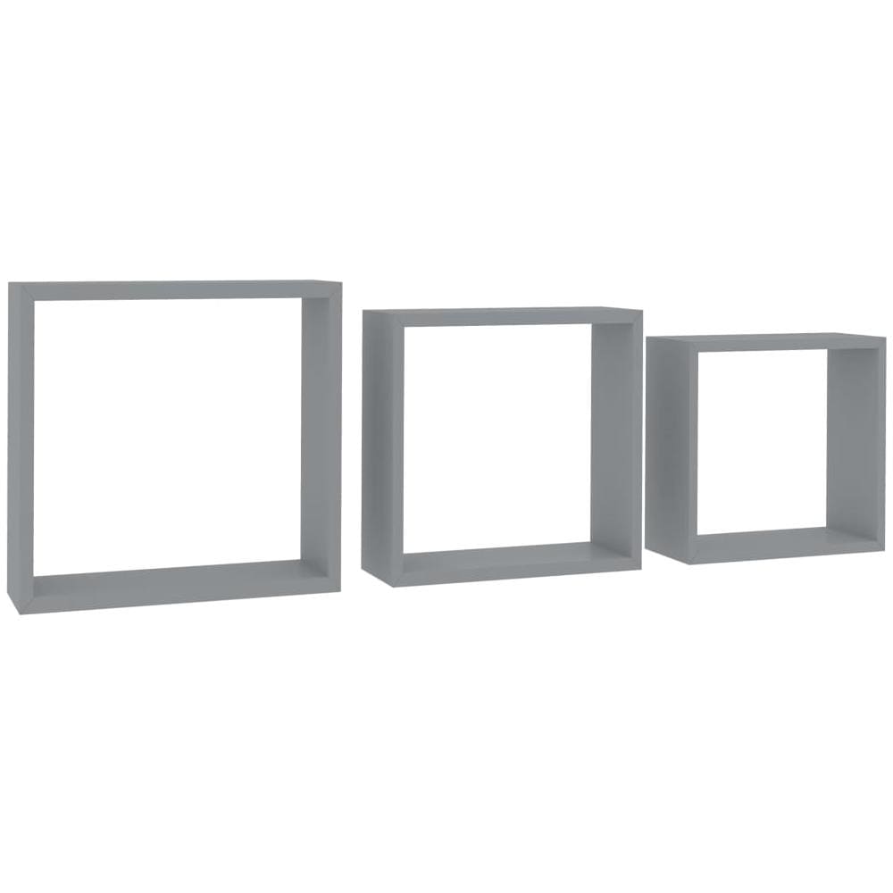 Mensole A Cubo Da Parete 3 Pz Grigie In Mdf - Foto 1