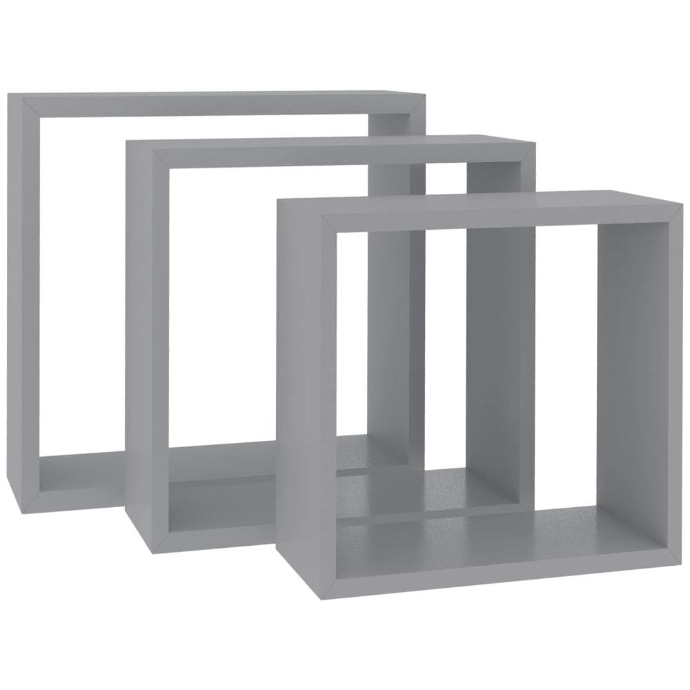 Mensole A Cubo Da Parete 3 Pz Grigie In Mdf - Foto 2