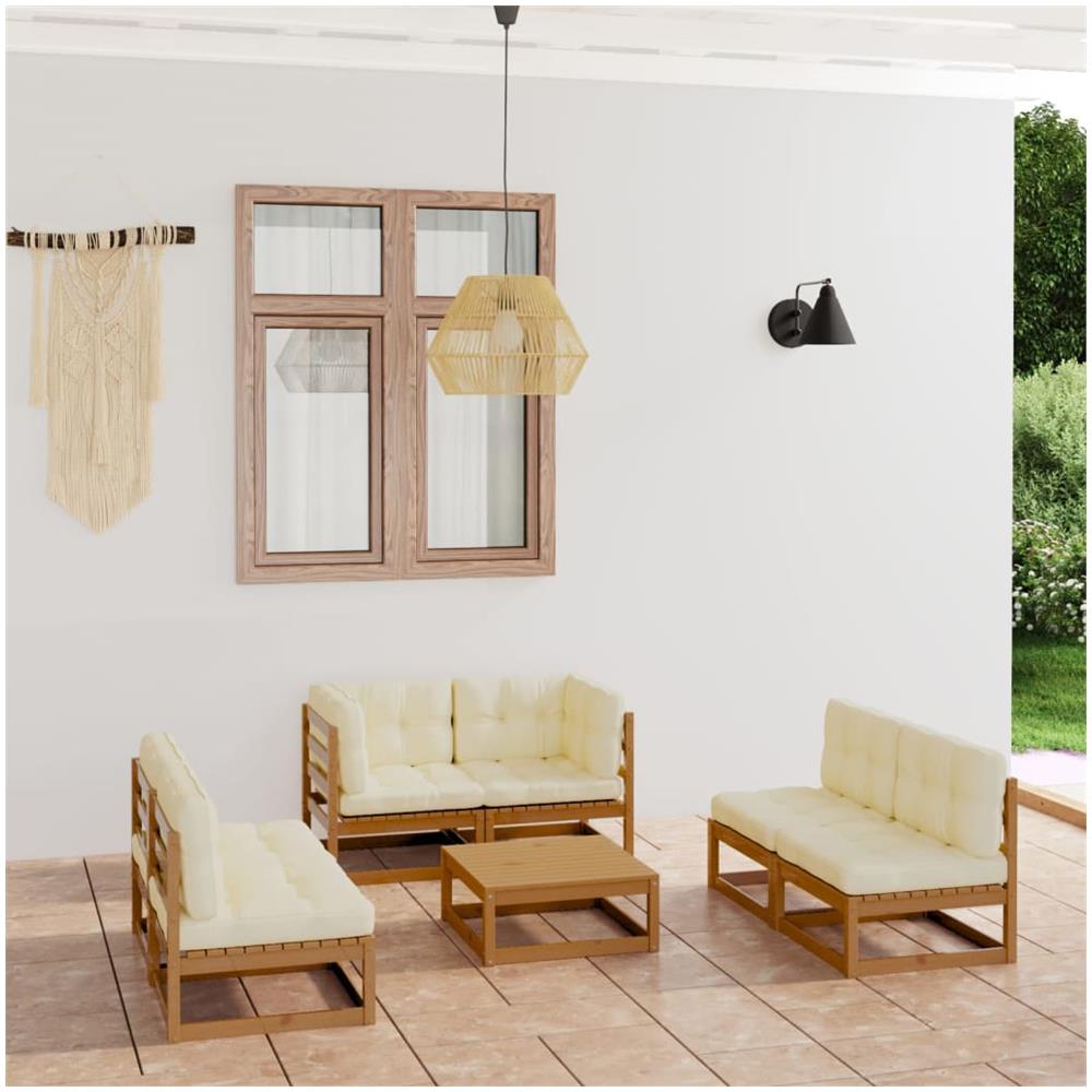 Set Divani Giardino 8 Pz con Cuscini Marrone Cera Massello Pino CFW355065