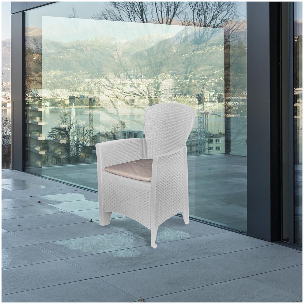 Sedia Da Esterno Como, Seduta Da Giardino, Poltrona Outdoor Effetto Rattan, 100 % Made In Italy, 60x58h89 Cm, Bianco - Foto 1