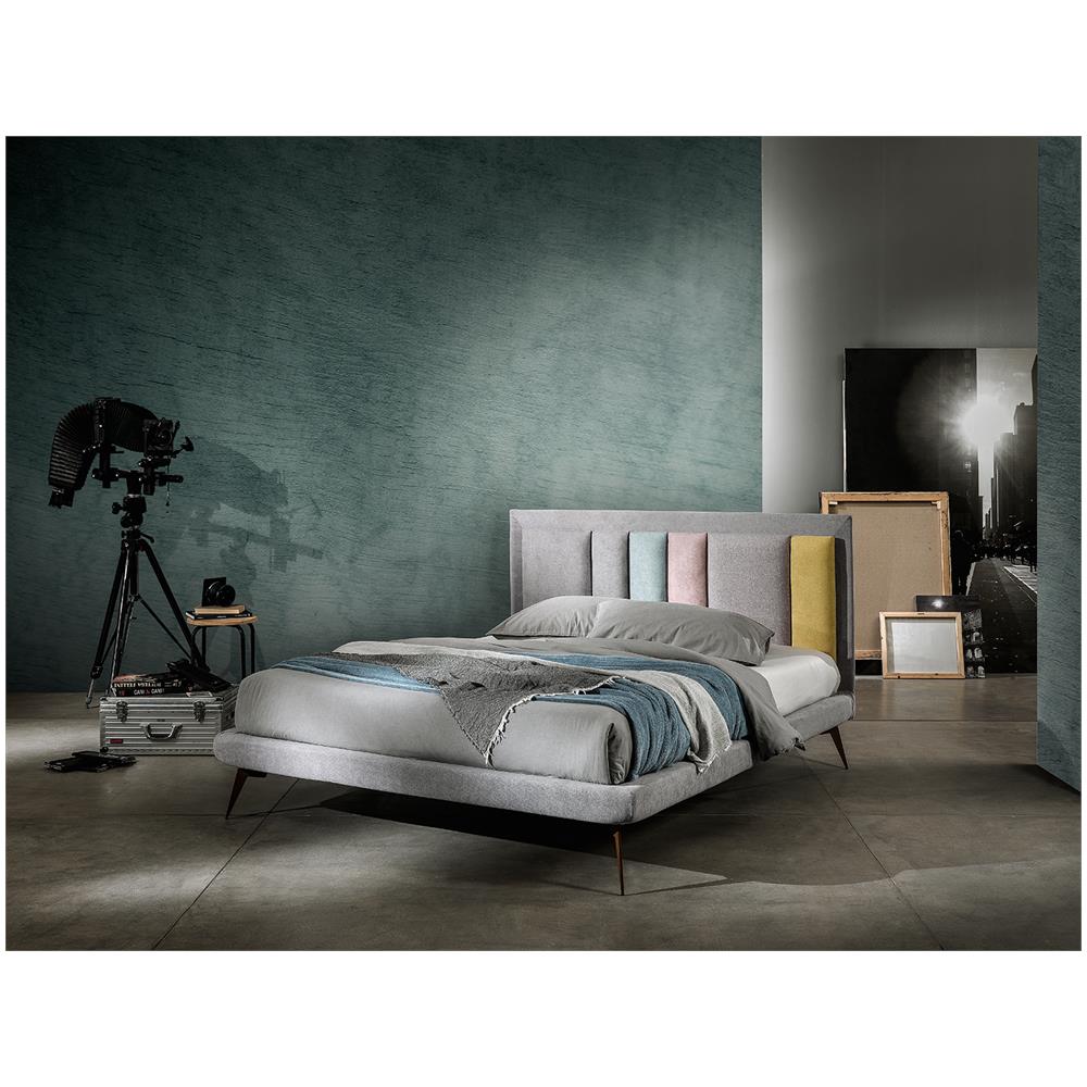 Letto Matrimoniale, Modello London E Caratterizzato Dalla Sua Testiera Morbida E Colorata, Rete Per Materasso Da 180x190 Cm, Piedini In Metallo, Tessuto Sfoderabile, Made In Italy - Foto 2