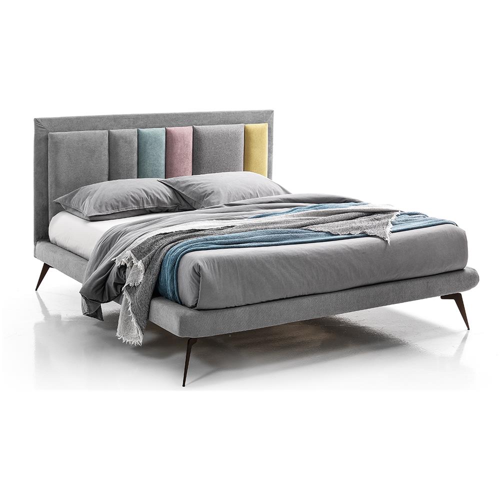 Letto Matrimoniale, Modello London E Caratterizzato Dalla Sua Testiera Morbida E Colorata, Rete Per Materasso Da 180x190 Cm, Piedini In Metallo, Tessuto Sfoderabile, Made In Italy - Foto 1
