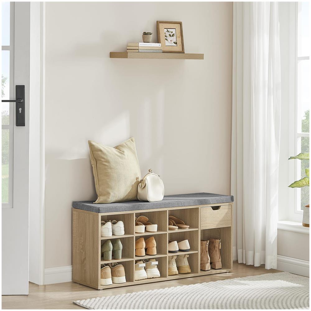 Scarpiera con seduta e cassetto - Rovere Sonoma Grigio Lino - Foto 2