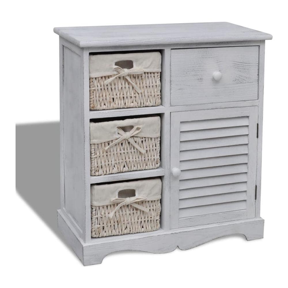 Armadietto in Legno con 3 Cestini Intrecciati Bianco - Foto 1