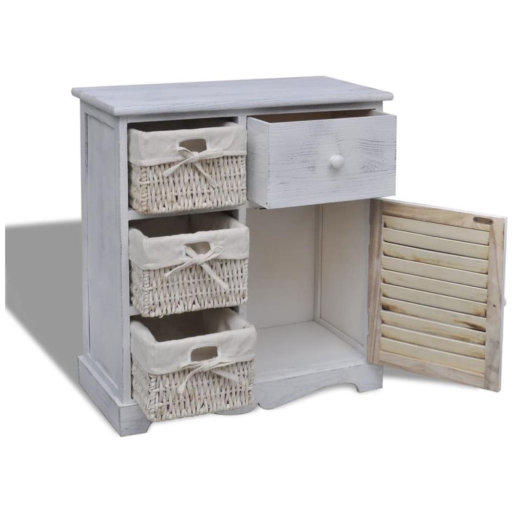 Armadietto in Legno con 3 Cestini Intrecciati Bianco - Foto 2