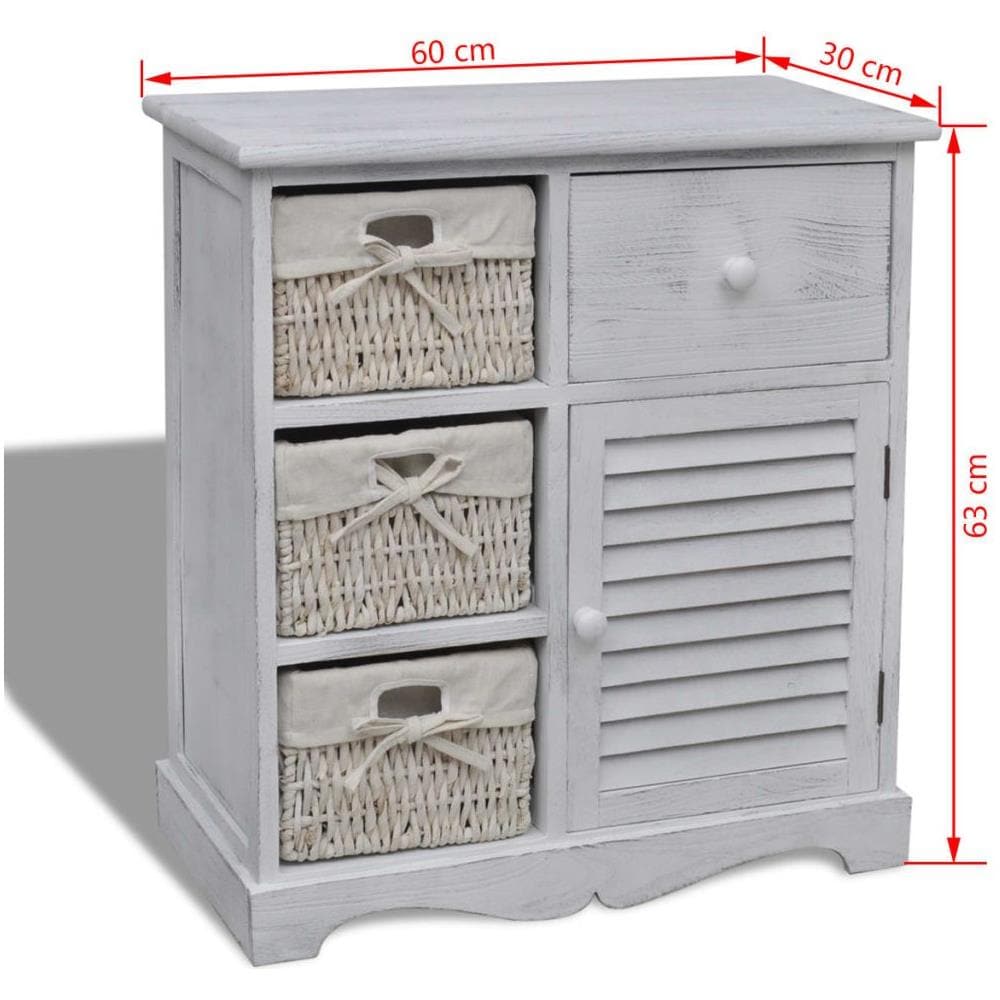 Armadietto in Legno con 3 Cestini Intrecciati Bianco - Foto 18