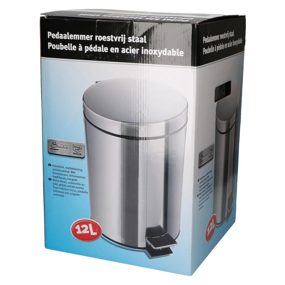 Pattumiera A Pedale 12 Lt Acciaio Inox + Coperchio Diam. 25cm Casa Ufficio Bagno - Foto 2