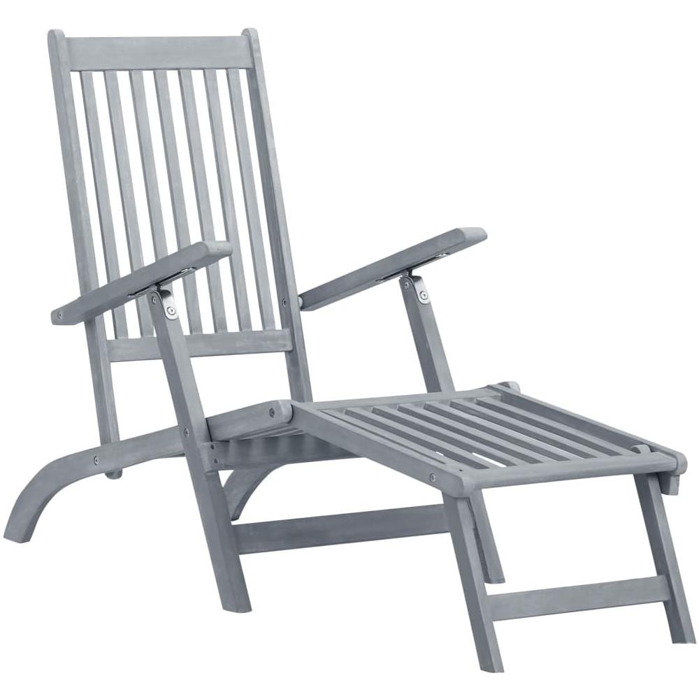 Sdraio Da Esterni Con Poggiapiedi E Cuscino Massello D'acacia - Foto 2