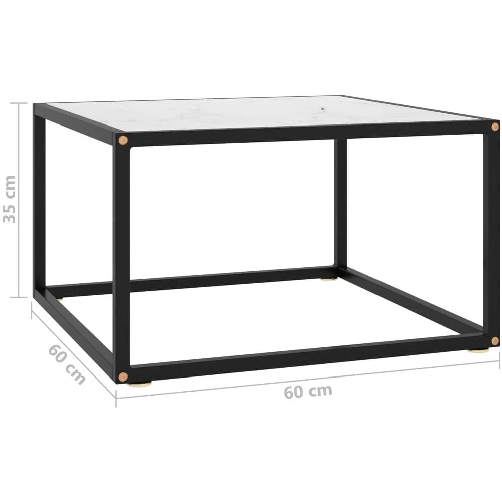 Tavolino Da T Nero Con Vetro Marmo Bianco 60x60x35 Cm - Foto 5