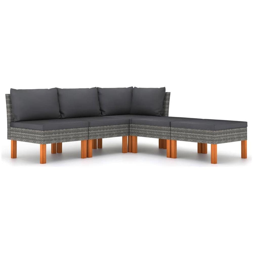 Set Divani da Giardino 5 pz con Cuscini in Polyrattan Grigio - Foto 1