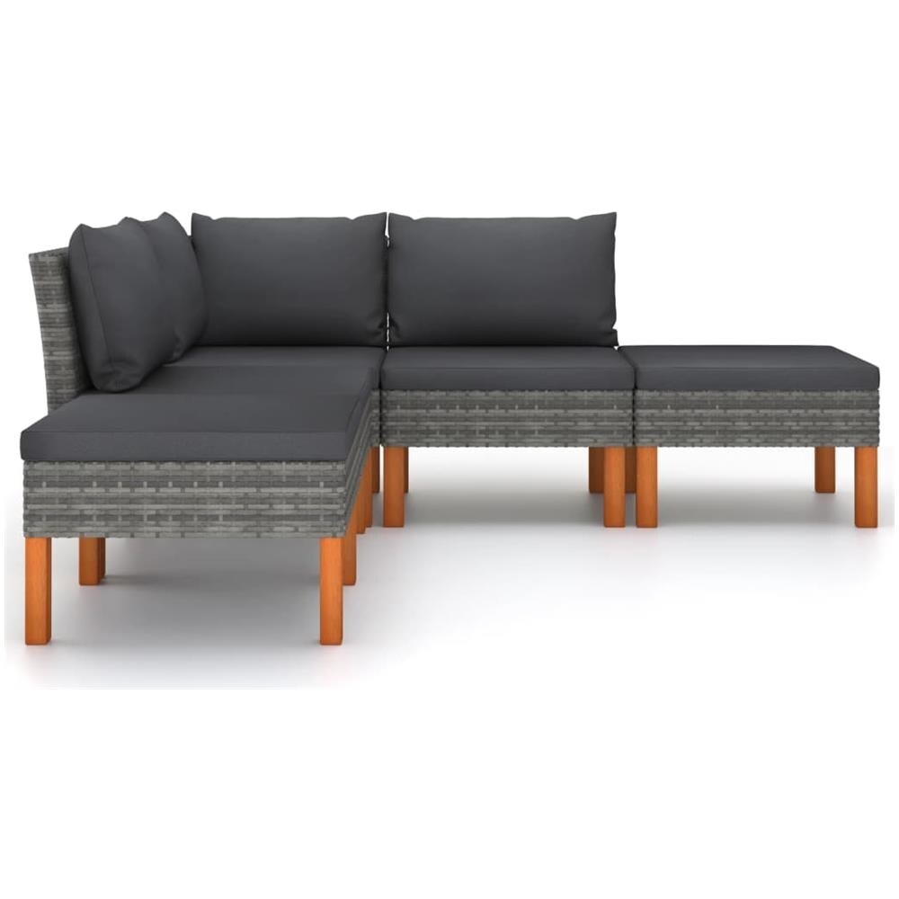 Set Divani da Giardino 5 pz con Cuscini in Polyrattan Grigio - Foto 4