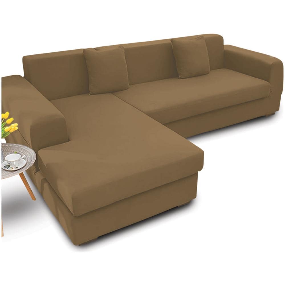 Copridivano Antimacchia Elasticizzato Penisola Componibile Tinta Unita Modello Perfetto 3+3 Tortora - Foto 5