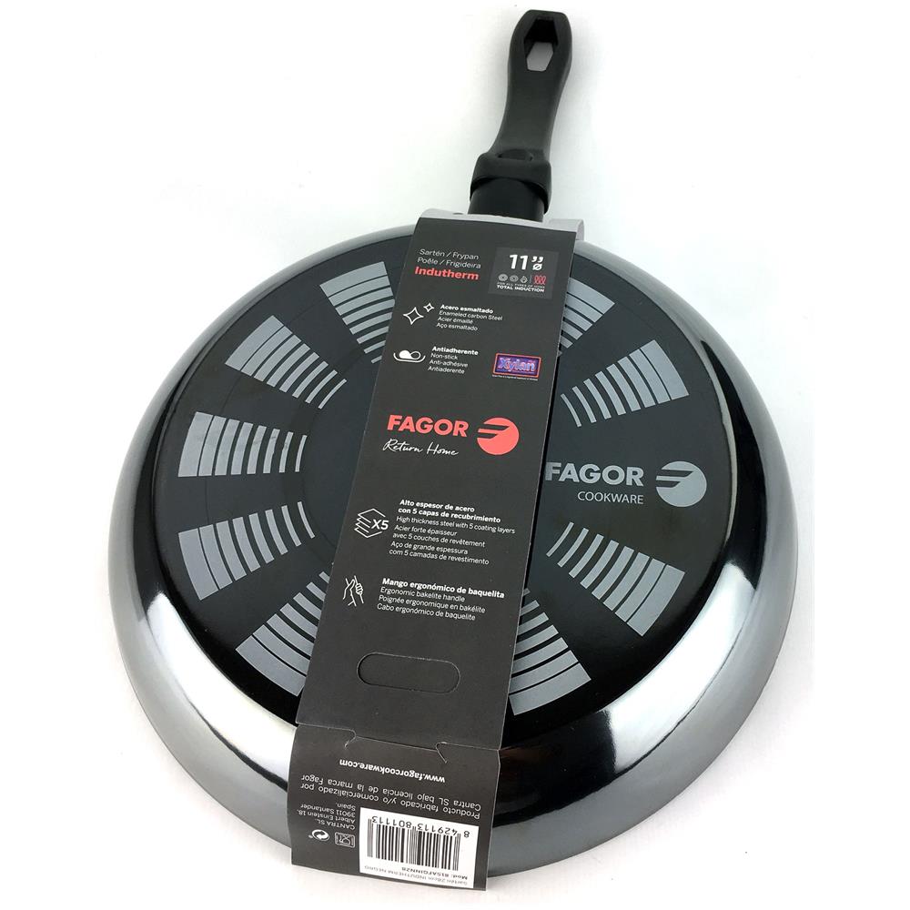 Fagor Indutherm Padella Induzione 20 Cm Acciaio Smaltato, Antiaderente Senza Pfoa Vetroceramica  Nero - Foto 2