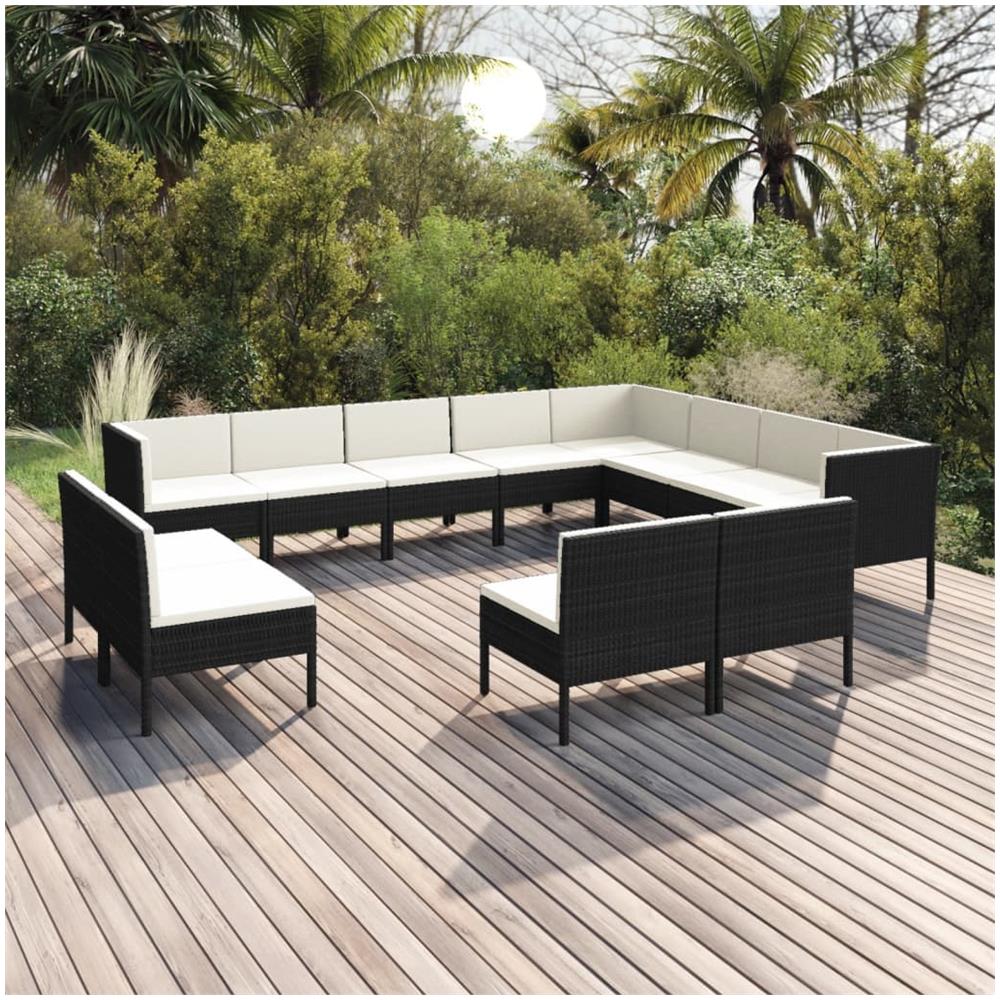 Set Divani Da Giardino 11 Pz Con Cuscini In Polyrattan Nero - Foto 1