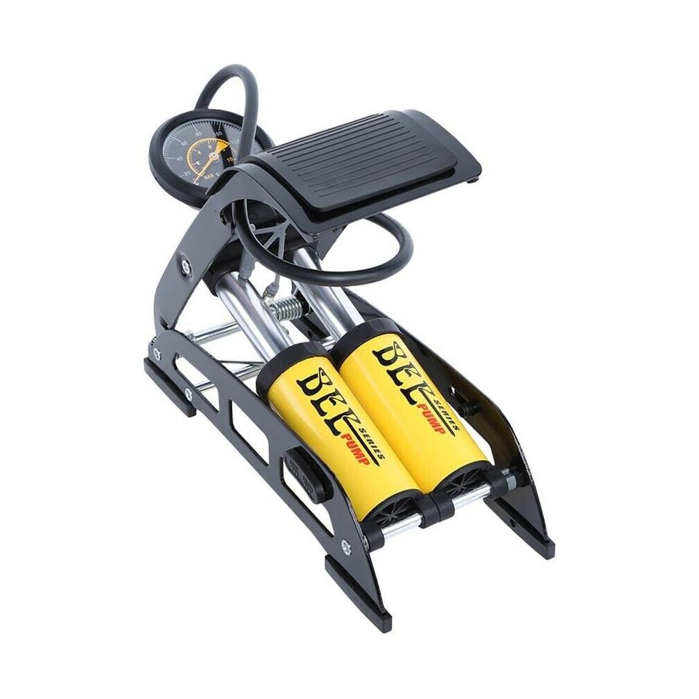 Gonfiatore Pompa A Pedale 2 Cilindri Manometro Gonfiaggio Ruote Auto Moto Bici - Foto 1