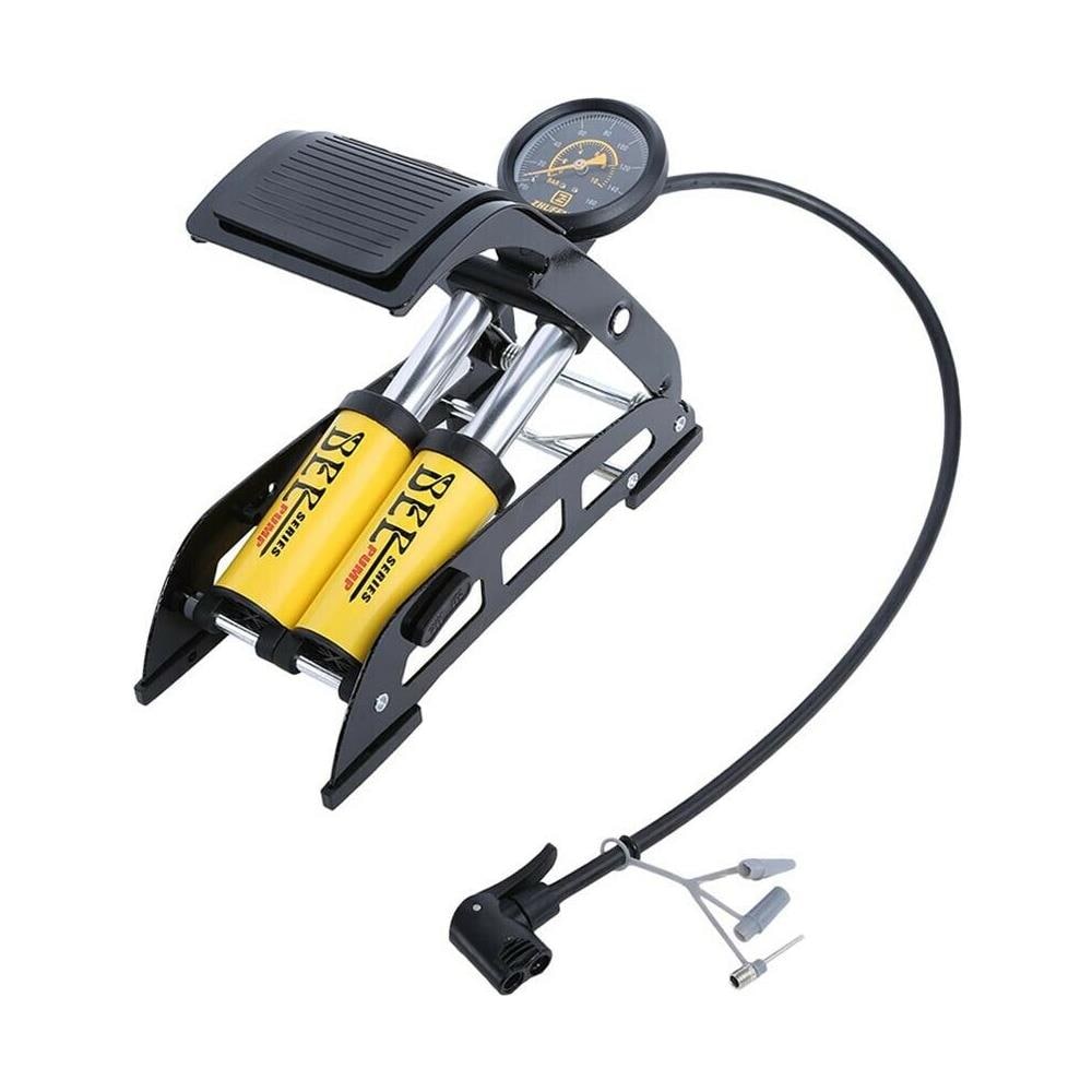 Gonfiatore Pompa A Pedale 2 Cilindri Manometro Gonfiaggio Ruote Auto Moto Bici - Foto 2