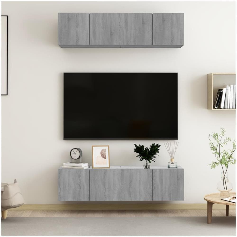 Mobili Tv Parete 4pz Grigio Sonoma 60x30x30cm Legno Multistrato - Foto 1