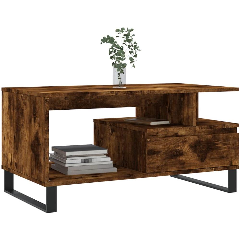 Tavolino Da Salotto Rovere Fumo 90x49x45 Cm Legno Multistrato - Foto 3