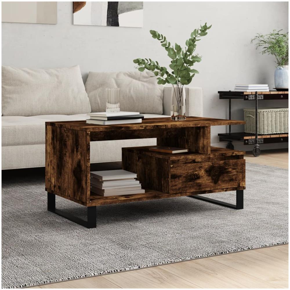 Tavolino Da Salotto Rovere Fumo 90x49x45 Cm Legno Multistrato - Foto 1