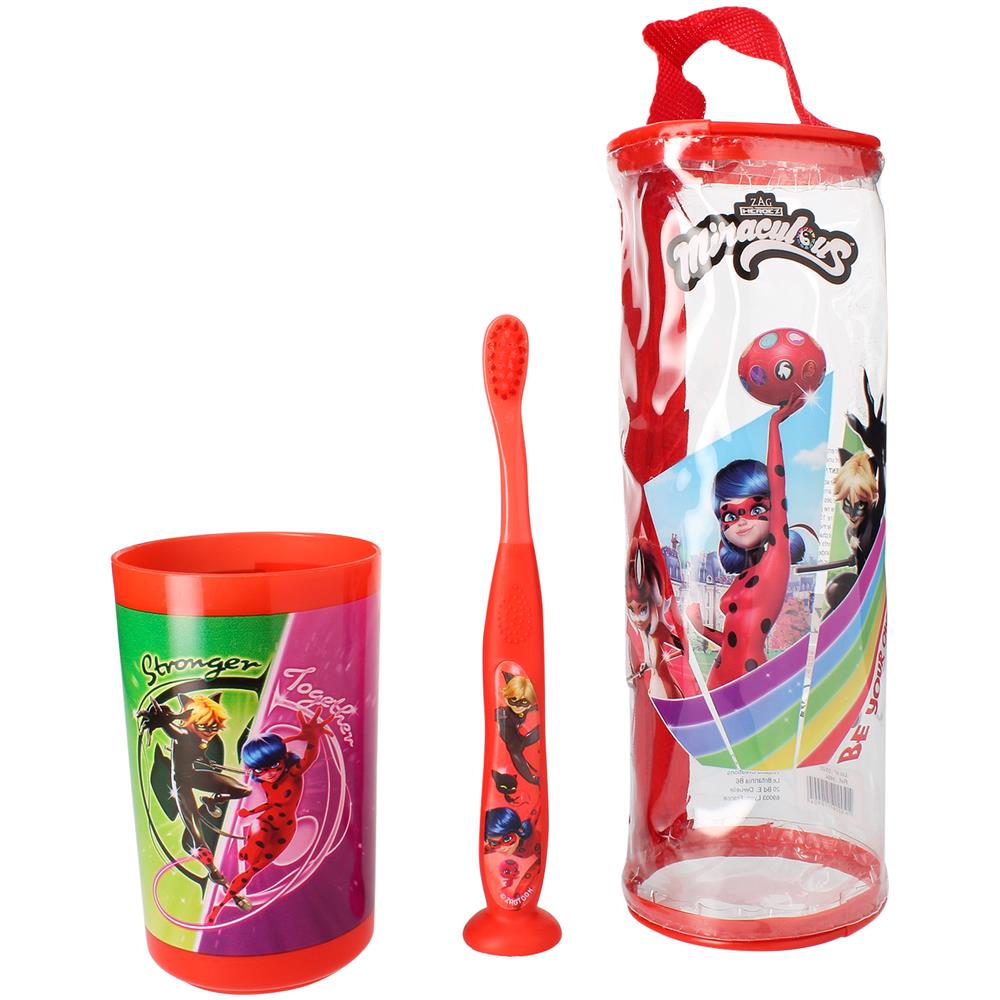 Kit Bicchiere Spazzolino - Kit Bambini - Miraculous, Rosso - Foto 1