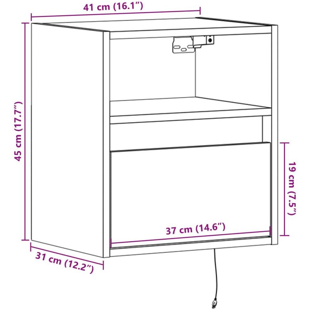 Comodino a Parete con luci LED Rovere Marrone - Foto 10