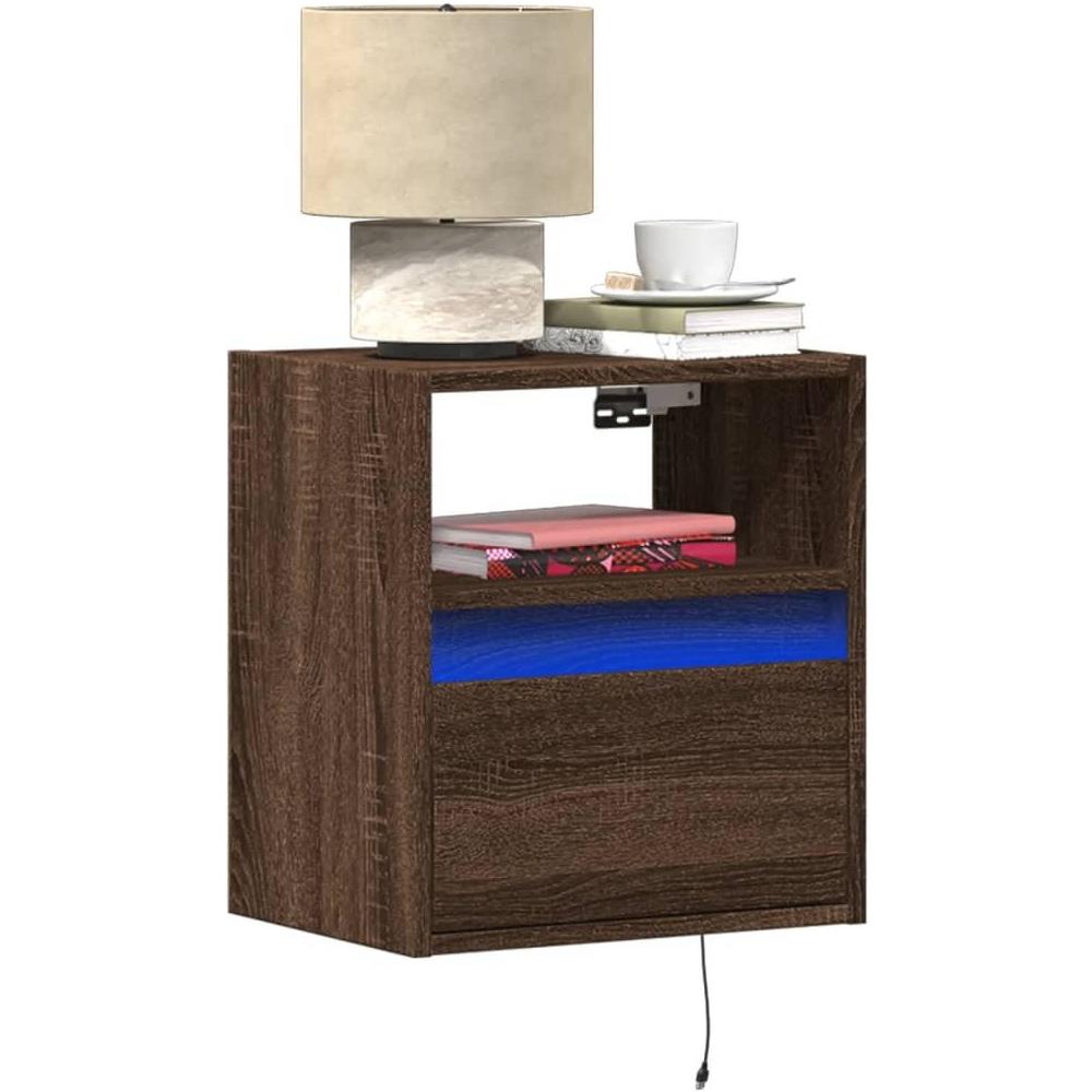 Comodino a Parete con luci LED Rovere Marrone - Foto 2