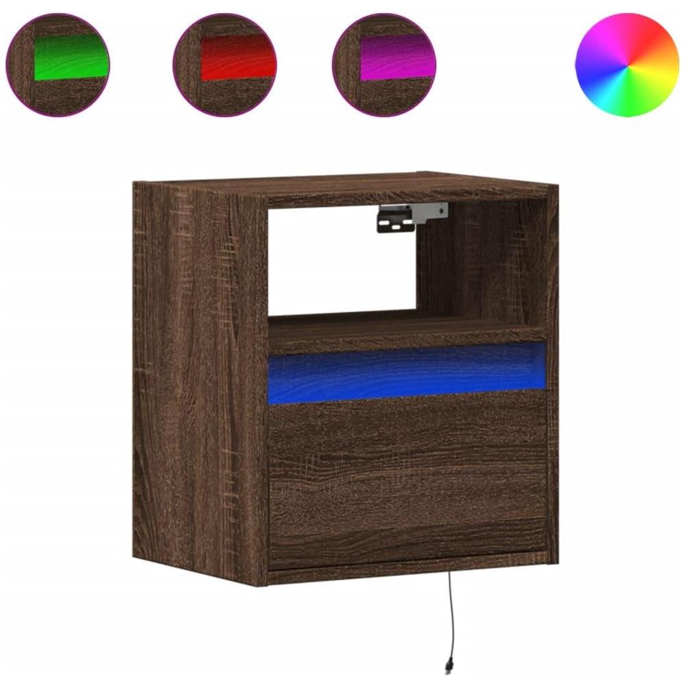 Comodino a Parete con luci LED Rovere Marrone - Foto 1