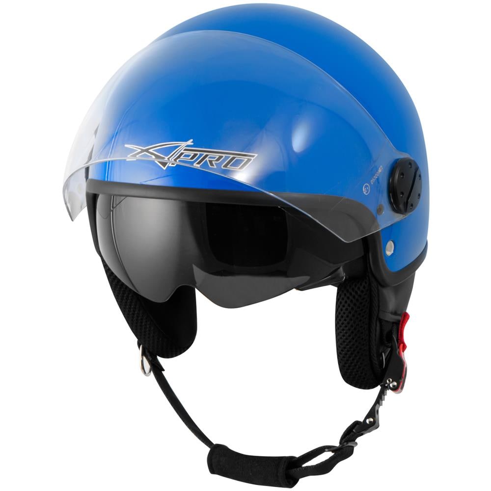 Casco Jet Scooter Moto Omologato Ece 22 Doppia Visiera Parasole Blu 2xl - Foto 5