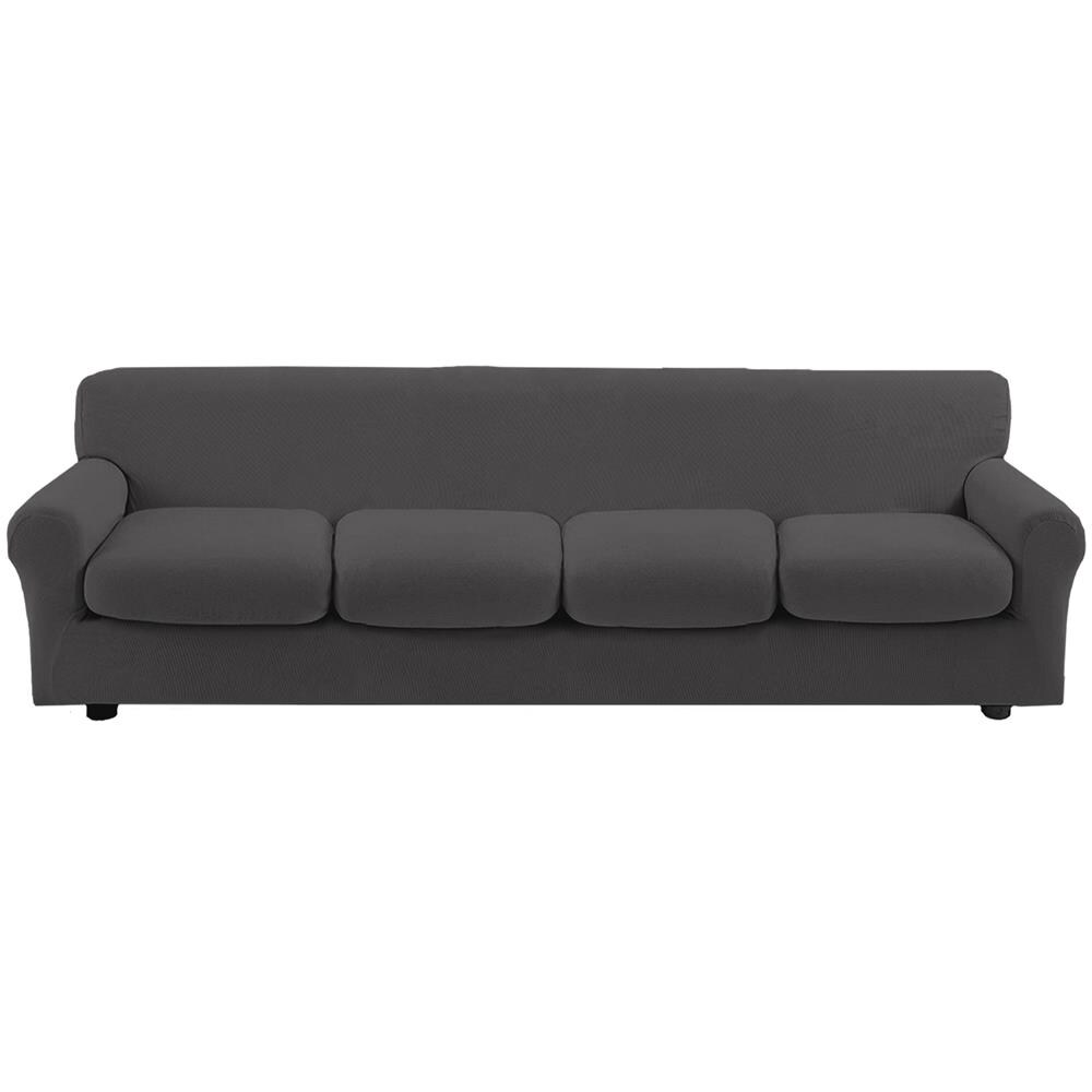 Copridivano Bielastico Antimacchia Con Copricuscini Separati - Copridivano 4 Posti (estensibile Da 210 A 270 Cm) + 4 Cuscini Grigio - Foto 1