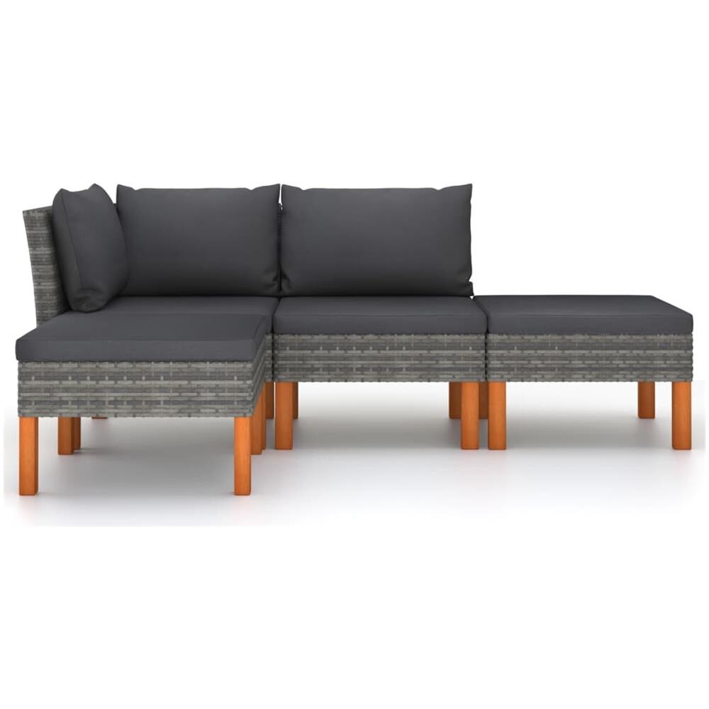 Set Divani da Giardino 4 pz con Cuscini in Polyrattan Grigio - Foto 2