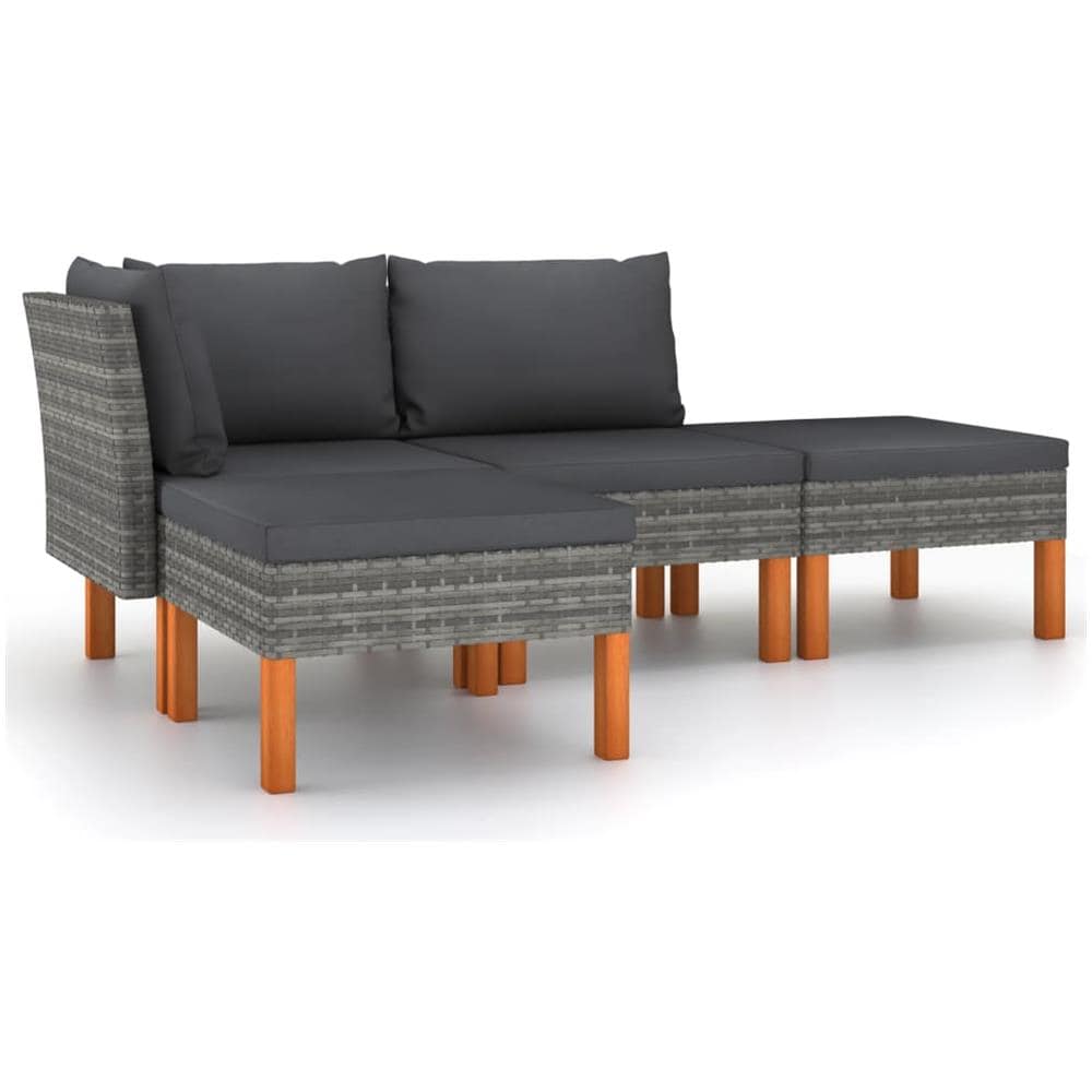 Set Divani da Giardino 4 pz con Cuscini in Polyrattan Grigio - Foto 1