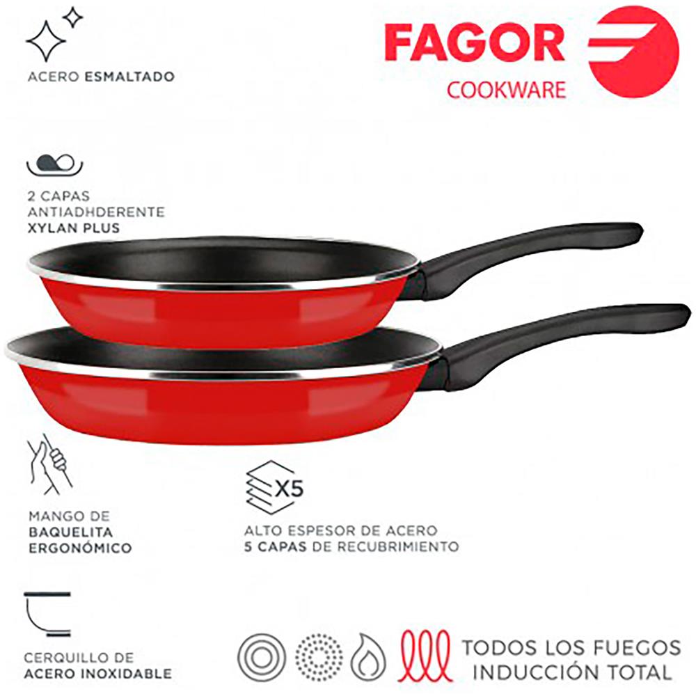 Fagor Optimax Set Di 2 Padelle Induzione 20-24 Cm Acciaio Smaltato, Antiaderente Senza Pfoa  Rosso - Foto 2